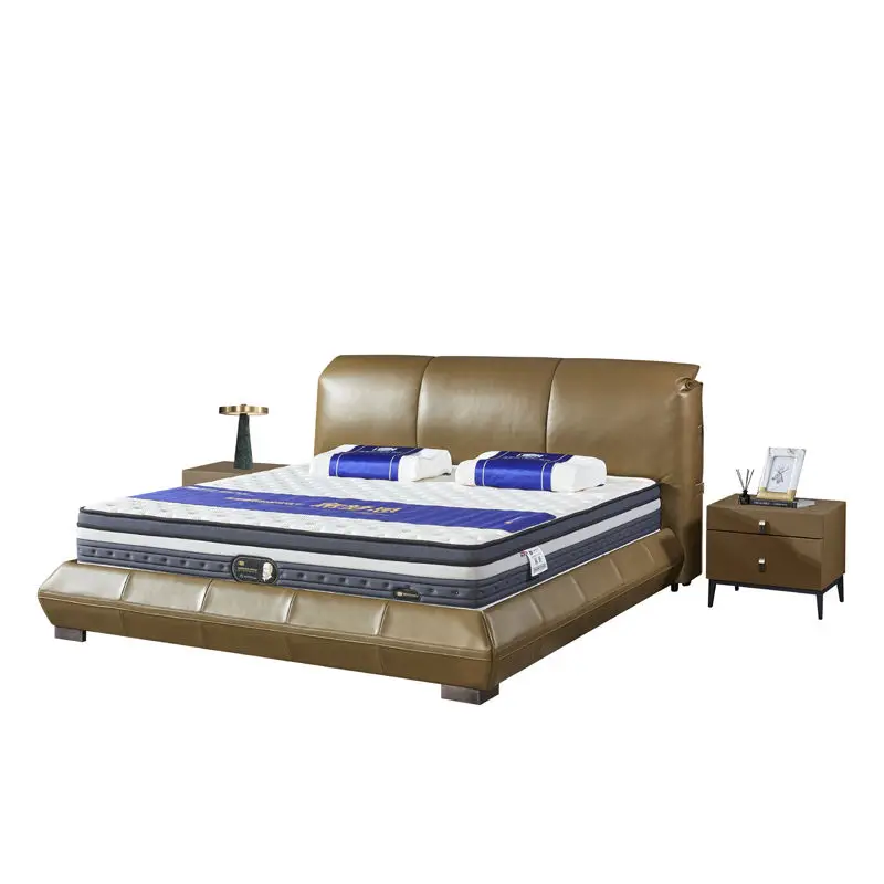 Luxurious Full Size Soft Bed Genuine Leather Upholstery Pine Wood Frame Eco-Friendly Durable Design Foldable 2-Year Warranty — image 6