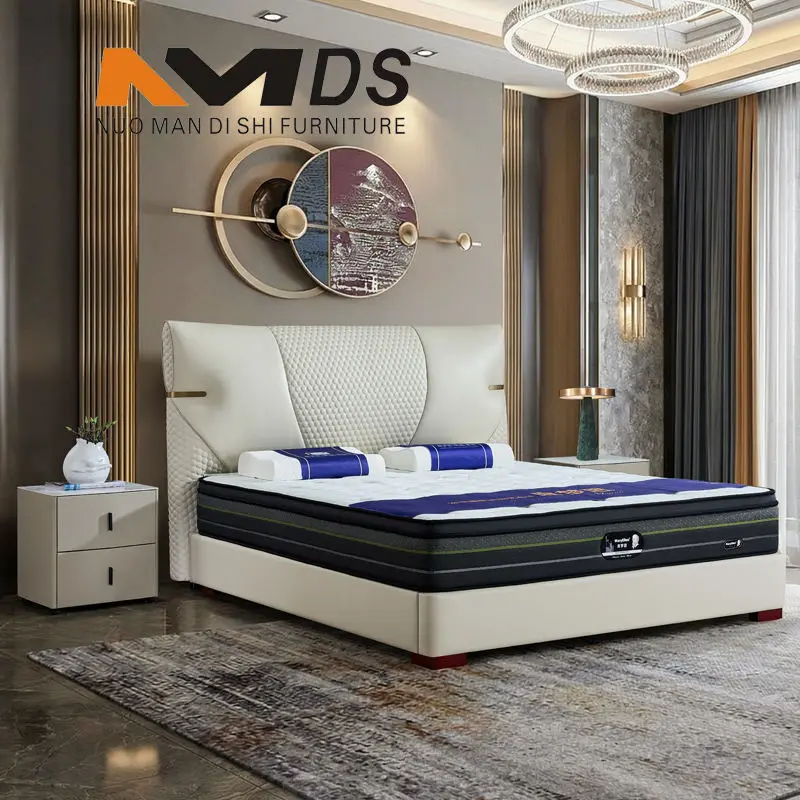 Modern Minimalist Villa Bedroom Super-Large Queen-Sized Backrest Layer Genuine Leather Soft Bed Eco-Friendly Foldable 3- — view 1