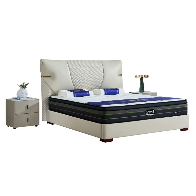 Modern Minimalist Villa Bedroom Super-Large Queen-Sized Backrest Layer Genuine Leather Soft Bed Eco-Friendly Foldable 3-Year — image 6