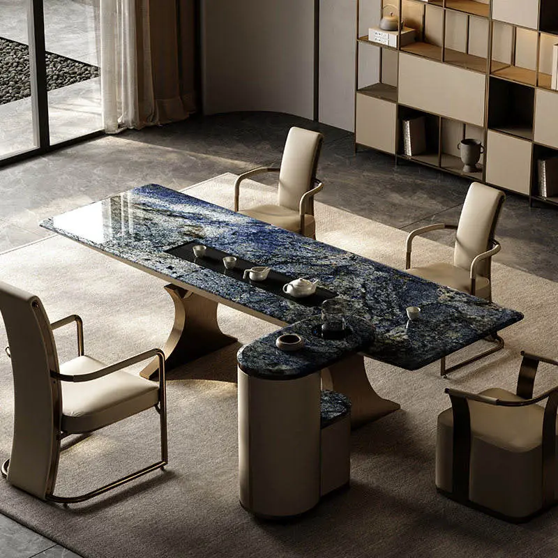 Natural Light Luxury Stainless Steel Dining Table Storage Space Customizable Cloisonne Stone Surface for Home Office Liv — view 1
