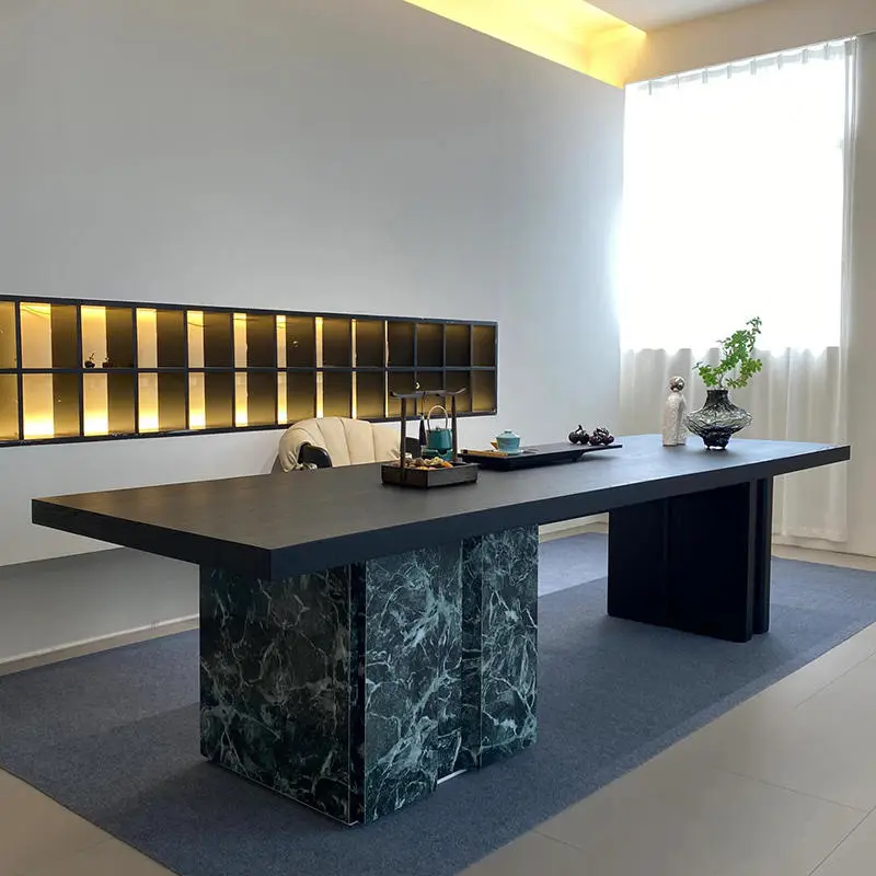 Light Luxury Modern Solid Wood Tea Table Extendable Rock Plate High-End Walnut Office Reception Walnut Rock Plate Tea Table — image 3