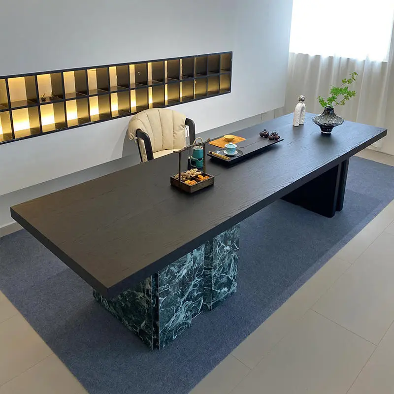 Light Luxury Modern Solid Wood Tea Table Extendable Rock Plate High-End Walnut Office Reception Walnut Rock Plate Tea Table — image 4