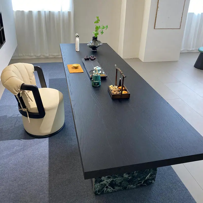 Light Luxury Modern Solid Wood Tea Table Extendable Rock Plate High-End Walnut Office Reception Walnut Rock Plate Tea Table — image 5