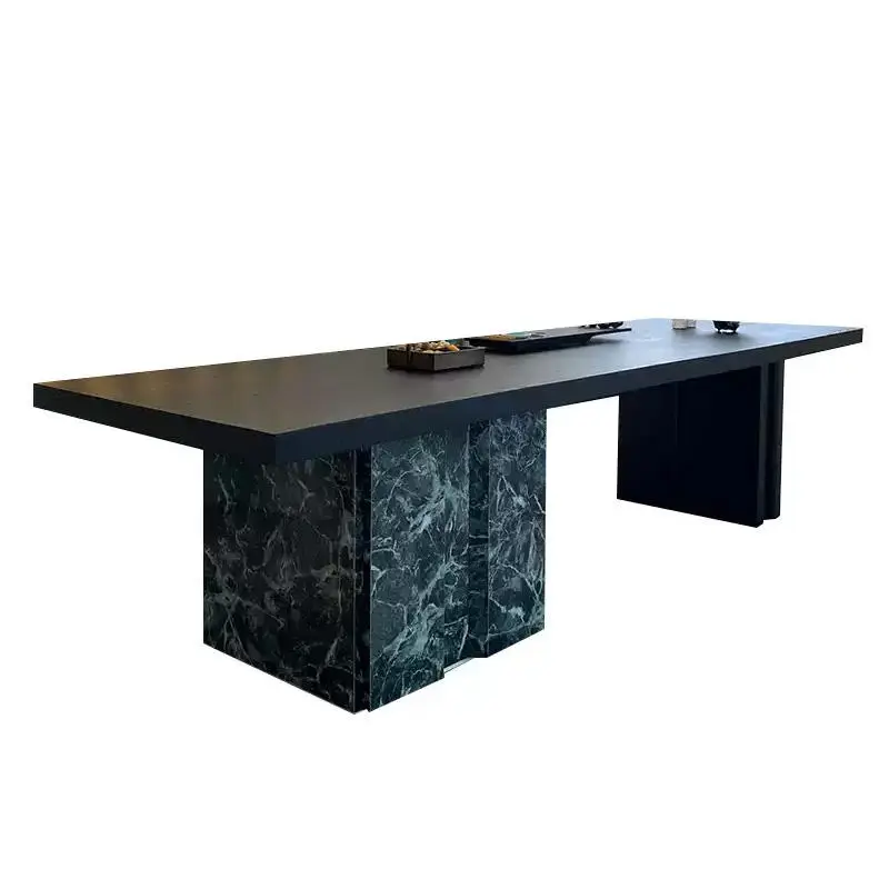 Light Luxury Modern Solid Wood Tea Table Extendable Rock Plate High-End Walnut Office Reception Walnut Rock Plate Tea Table — image 7