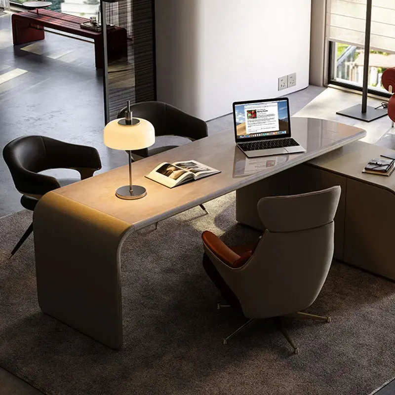 Italian Style Modern Steel and Wooden Office Desk with Natural Marble for Office Building or Home Use — view 1