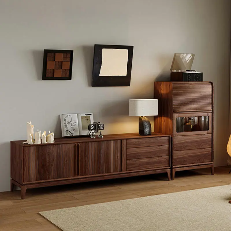 North American Black Walnut Vintage & Medieval Style Solid Wood Living Room TV Stand with Storage Cabinet Home Furniture — image 2