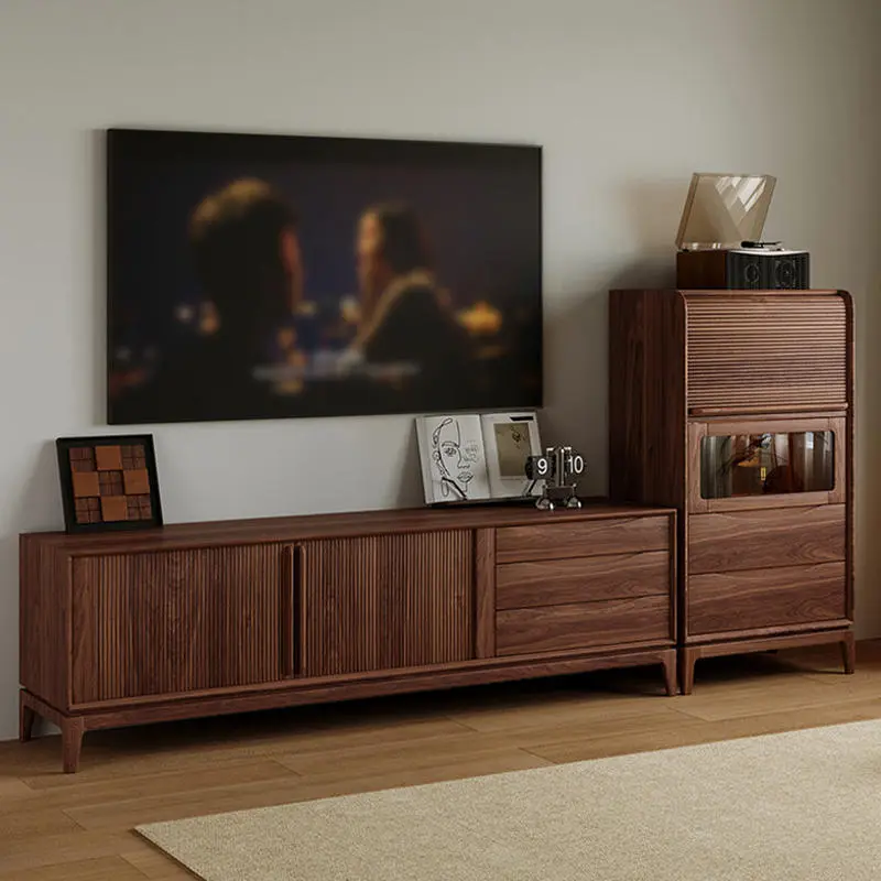 North American Black Walnut Vintage & Medieval Style Solid Wood Living Room TV Stand with Storage Cabinet Home Furniture — image 3