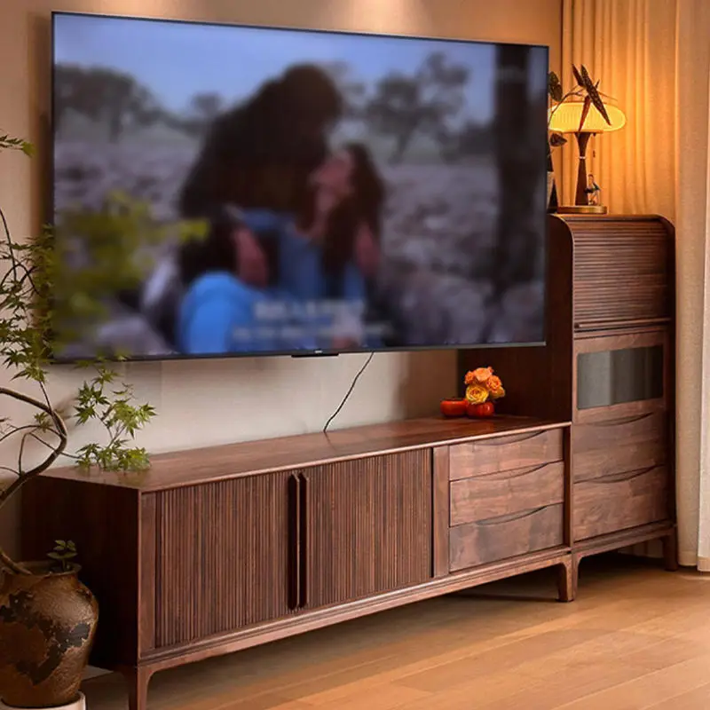 North American Black Walnut Vintage & Medieval Style Solid Wood Living Room TV Stand with Storage Cabinet Home Furniture — image 4