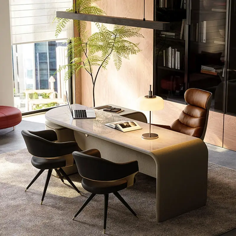 Italian Style Modern Steel and Wooden Office Desk with Natural Marble for Office Building or Home Use — image 5