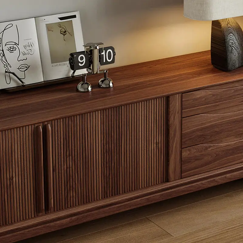 North American Black Walnut Vintage & Medieval Style Solid Wood Living Room TV Stand with Storage Cabinet Home Furniture — image 6