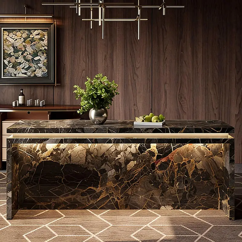 Modern Italian-style Wood Bar Table Dining Sideboard with Wall-mounted Multi-functional Slate Top Wine Cabinet Sofa Back — view 1