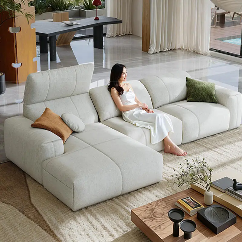 New Style Chenille Velvet Cover Removable Washable Cat-Proof L-shaped Sponge-Filled Sofa Living Room Chaise Lounge Set — image 2