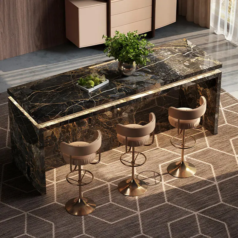 Modern Italian-style Wood Bar Table Dining Sideboard with Wall-mounted Multi-functional Slate Top Wine Cabinet Sofa Back Storage — image 3