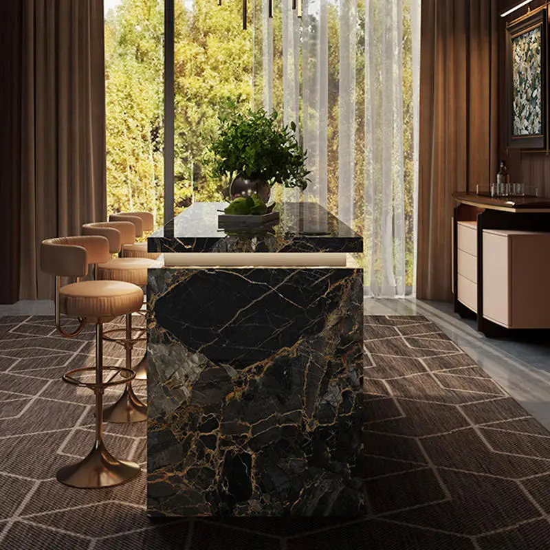 Modern Italian-style Wood Bar Table Dining Sideboard with Wall-mounted Multi-functional Slate Top Wine Cabinet Sofa Back Storage — image 4