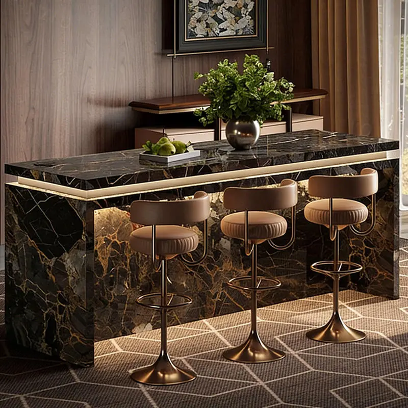 Modern Italian-style Wood Bar Table Dining Sideboard with Wall-mounted Multi-functional Slate Top Wine Cabinet Sofa Back Storage — image 5