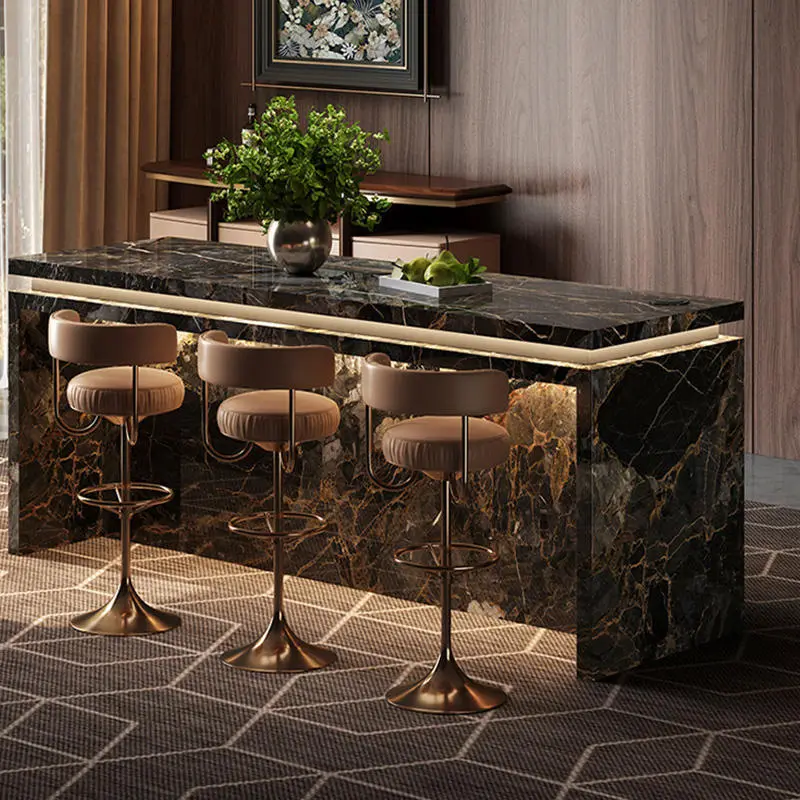 Modern Italian-style Wood Bar Table Dining Sideboard with Wall-mounted Multi-functional Slate Top Wine Cabinet Sofa Back Storage — image 7