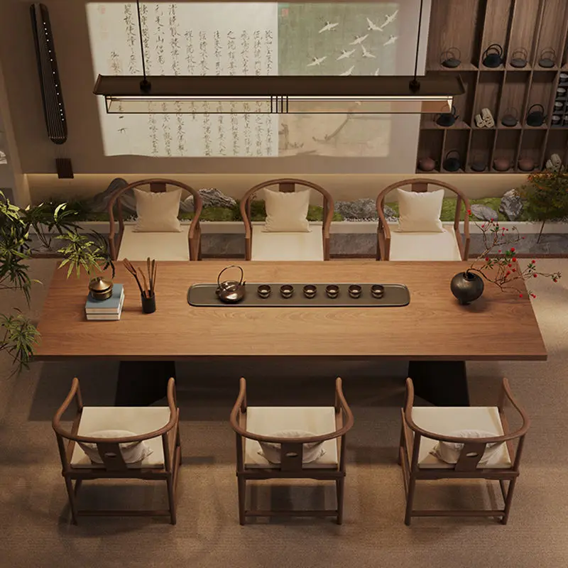 Modern Chinese Style Song Dynasty Aesthetic Solid Wood Large Plate Tea Table New High-End Office Reception Extendable De — view 2