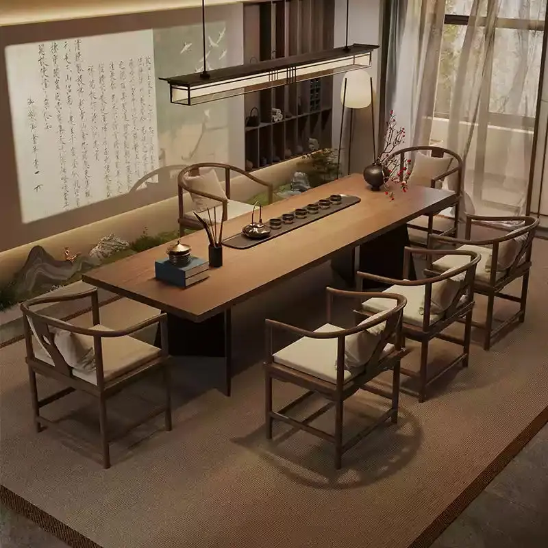 Modern Chinese Style Song Dynasty Aesthetic Solid Wood Large Plate Tea Table New High-End Office Reception Extendable De — view 4