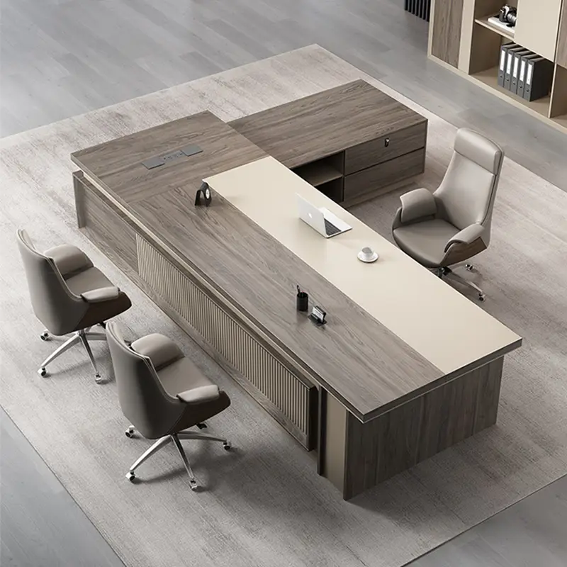High End Luxury L Shape Ceo Boss Table MDF Wooden Executive Large Office Table Office Furniture Desk Table Office Desk Modern — image 3