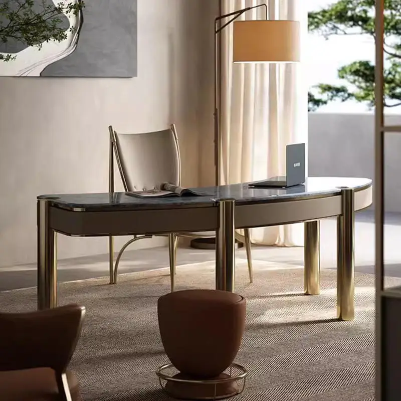 Light Luxury Natural Luxury Stone Desk Villa Whole House Custom Study Furniture Modern Marble Computer — image 3
