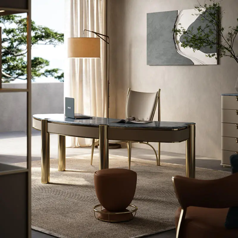 Light Luxury Natural Luxury Stone Desk Villa Whole House Custom Study Furniture Modern Marble Computer — image 7