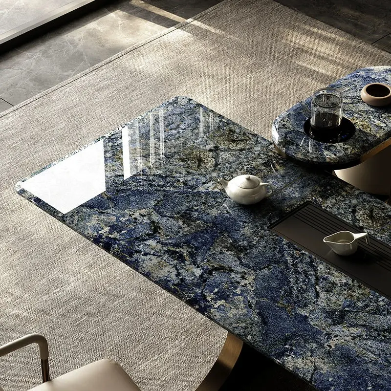 Modern Cloisonne Luxury Stone Tea Table Extendable Wooden Desk for Office or Villa Living Room Integrated Furniture — view 2