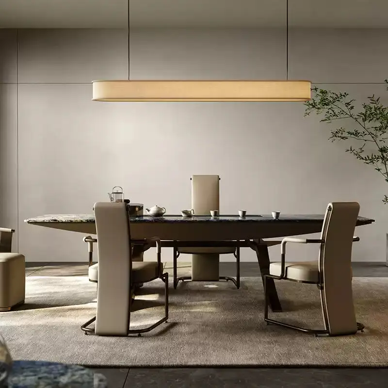 Modern Cloisonne Luxury Stone Tea Table Extendable Wooden Desk for Office or Villa Living Room Integrated Furniture — view 4