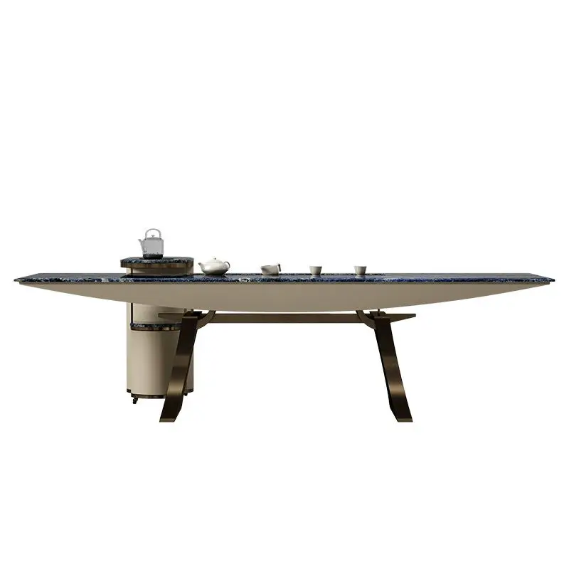 Modern Cloisonne Luxury Stone Tea Table Extendable Wooden Desk for Office or Villa Living Room Integrated Furniture — view 5