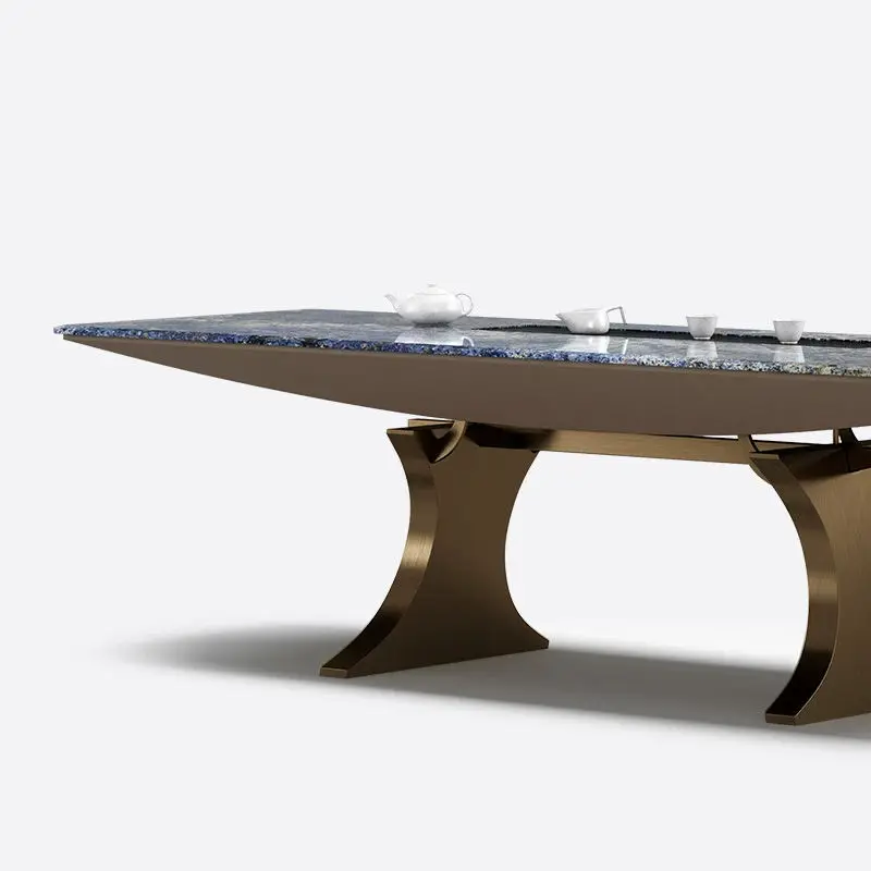 Modern Cloisonne Luxury Stone Tea Table Extendable Wooden Desk for Office or Villa Living Room Integrated Furniture — view 6