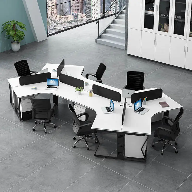Modern Office Furniture Designs 6 Person Partition Workstation Tables with Wirebox Computer Desk — image 3