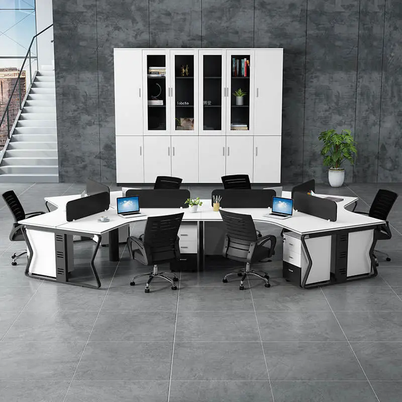 Modern Office Furniture Designs 6 Person Partition Workstation Tables with Wirebox Computer Desk — image 4