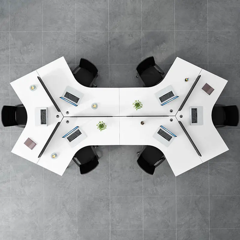 Modern Office Furniture Designs 6 Person Partition Workstation Tables with Wirebox Computer Desk — image 5