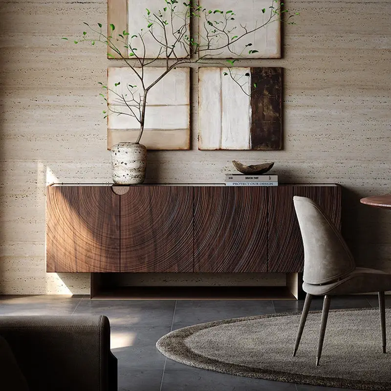 Artistic Carved Middle Ancient Style Solid Wood Sideboard Integrated with Wall for Dining Kitchen & Hotel Use Storage — view 1