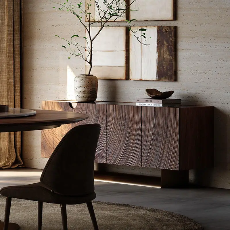 Artistic Carved Middle Ancient Style Solid Wood Sideboard Integrated with Wall for Dining Kitchen & Hotel Use Storage — image 3