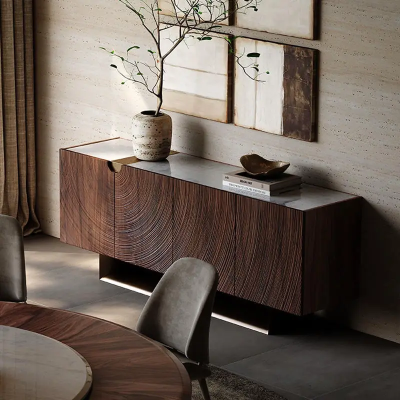 Artistic Carved Middle Ancient Style Solid Wood Sideboard Integrated with Wall for Dining Kitchen & Hotel Use Storage — image 4