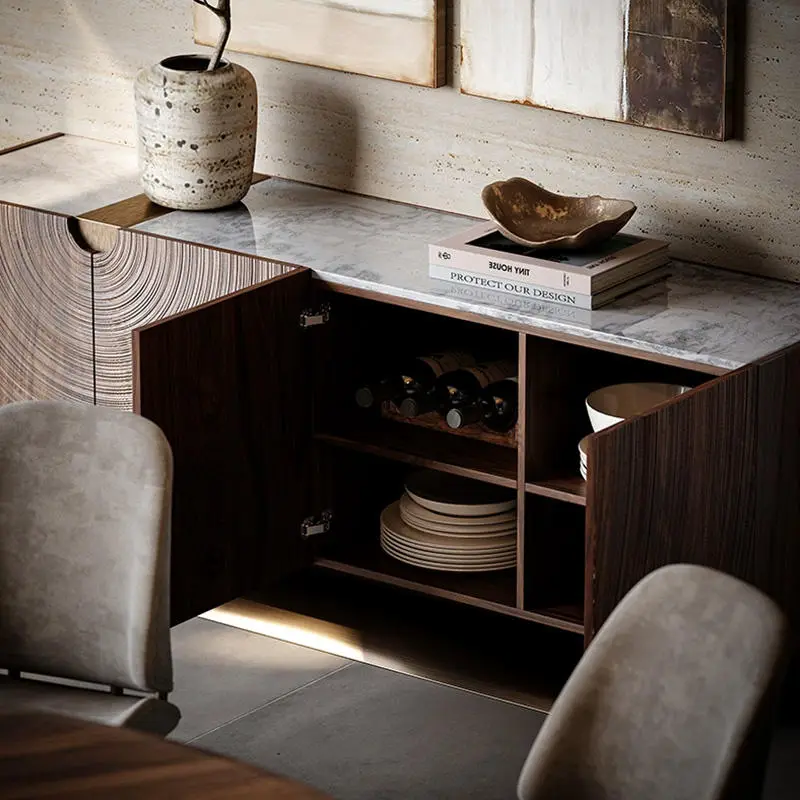 Artistic Carved Middle Ancient Style Solid Wood Sideboard Integrated with Wall for Dining Kitchen & Hotel Use Storage — image 5