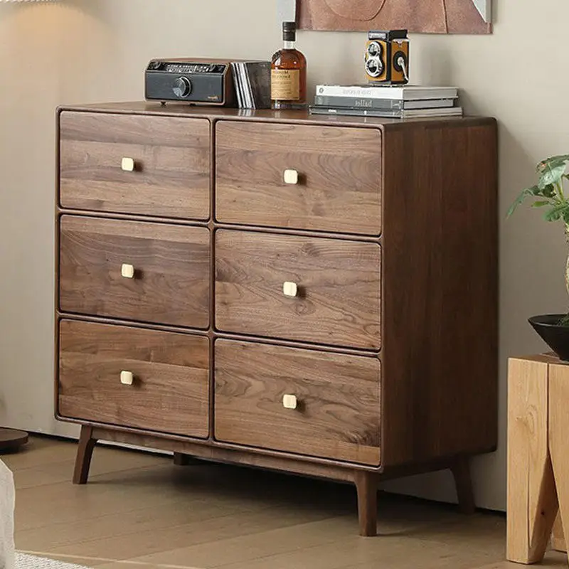 Modern Simple North American Black Walnut Solid Wood Light Luxury Multifunctional Six-Drawer Living Room Bedroom Home Fu — view 1