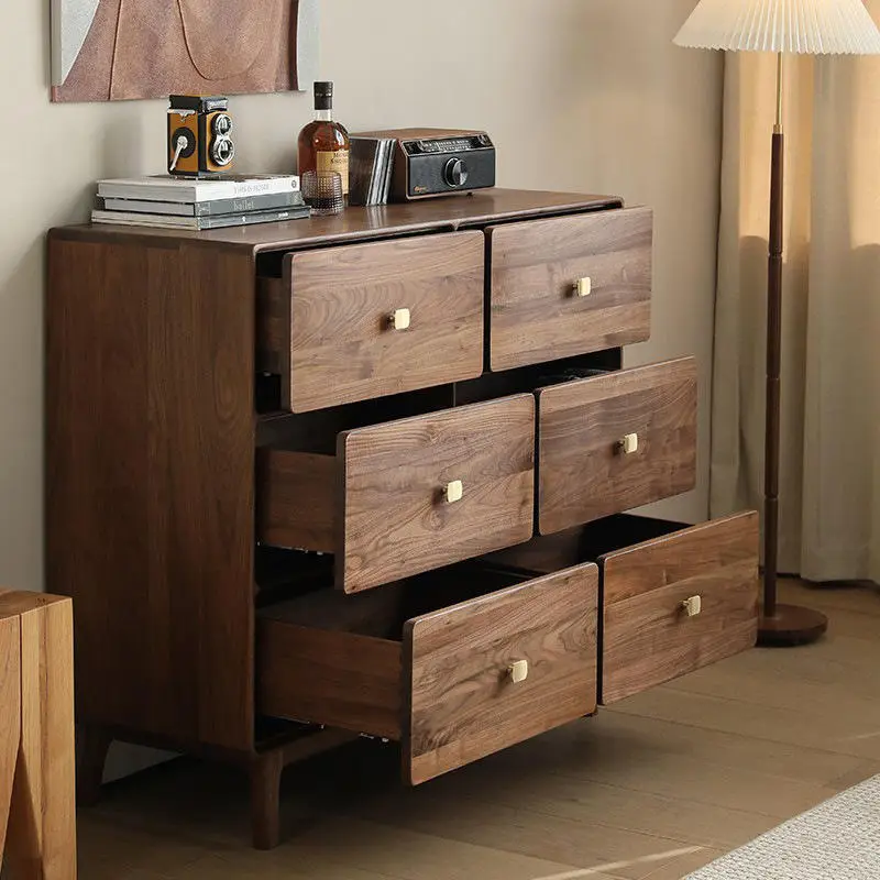 Modern Simple North American Black Walnut Solid Wood Light Luxury Multifunctional Six-Drawer Living Room Bedroom Home Furniture — image 3