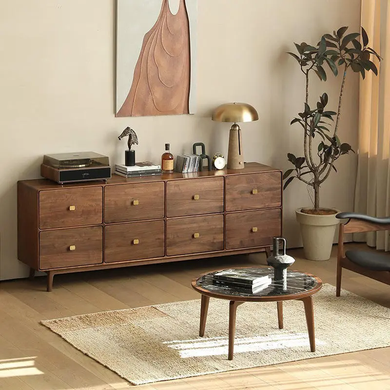Modern Simple North American Black Walnut Solid Wood Light Luxury Multifunctional Six-Drawer Living Room Bedroom Home Furniture — image 4