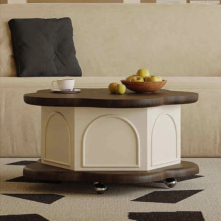 Modern Retro New Small Multifunctional Lift Coffee Table Removable Sideboard for Living Room Household Storage Wood Material — image 3