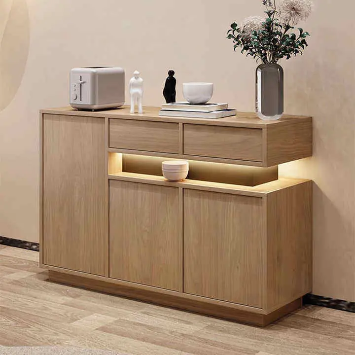 Nordic Modern Simple Wood Sideboard for Living Room and Dining for Tea and Wine Storage in Kitchen or Entrance Hall — view 1