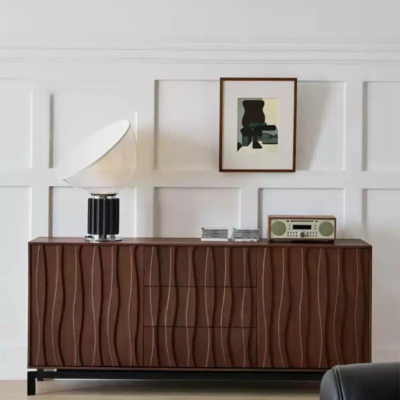 Wabi-sabi Style Solid Wood Sideboard in Black Walnut Luxury Italian Entrance Storage Cabinet for Living Room Home Furnit — view 1