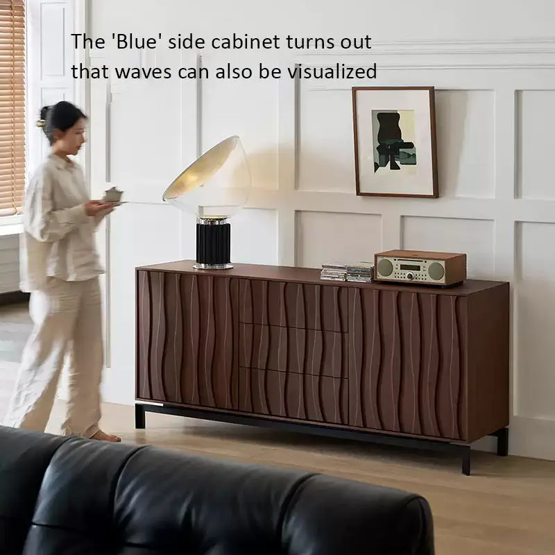 Wabi-sabi Style Solid Wood Sideboard in Black Walnut Luxury Italian Entrance Storage Cabinet for Living Room Home Furniture — image 3
