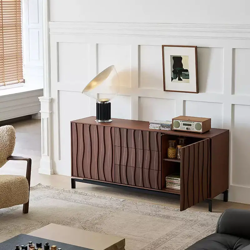 Wabi-sabi Style Solid Wood Sideboard in Black Walnut Luxury Italian Entrance Storage Cabinet for Living Room Home Furniture — image 6