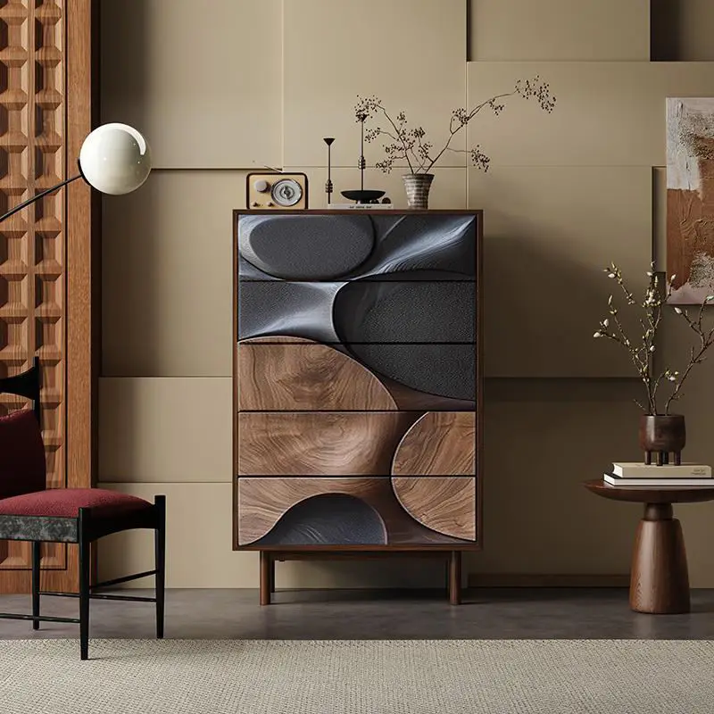 Italian Minimalist Walnut Chest Drawers for Bedroom Living Room Solid Wood Dining Sideboard Modern Design Storage Locker Cabinet — image 2