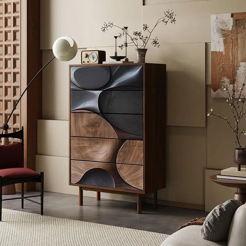 Italian Minimalist Walnut Chest Drawers for Bedroom Living Room Solid Wood Dining Sideboard Modern Design Storage Locker Cabinet — image 3