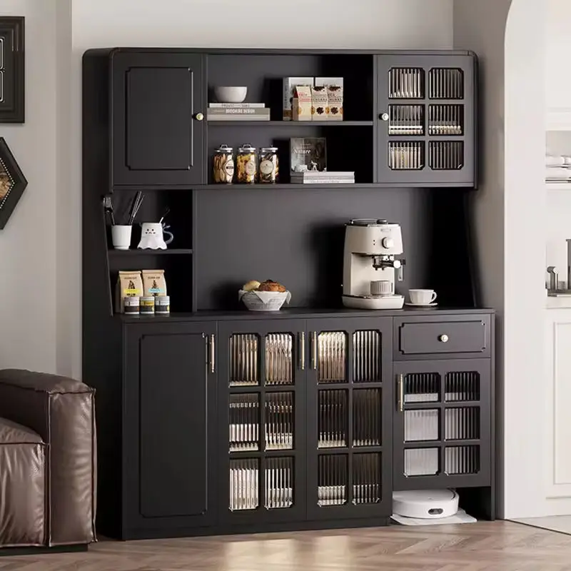 Modern Retro American Dining Sideboard with High Tea Storage Wall Cabinet Integrated Sweeping Design against Wall — image 2