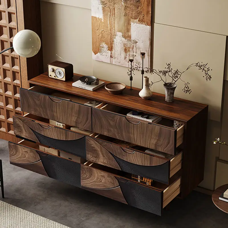 Italian Minimalist Walnut Chest Drawers for Bedroom Living Room Solid Wood Dining Sideboard Modern Design Storage Locker Cabinet — image 4