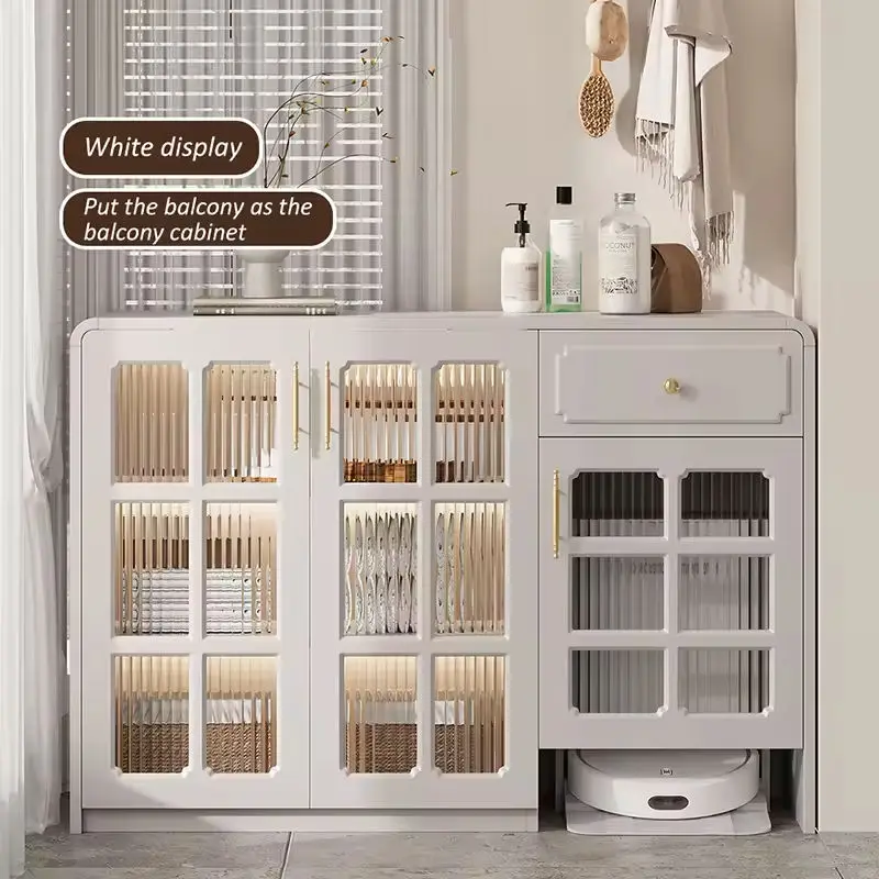 Modern Retro American Dining Sideboard with High Tea Storage Wall Cabinet Integrated Sweeping Design against Wall — image 5