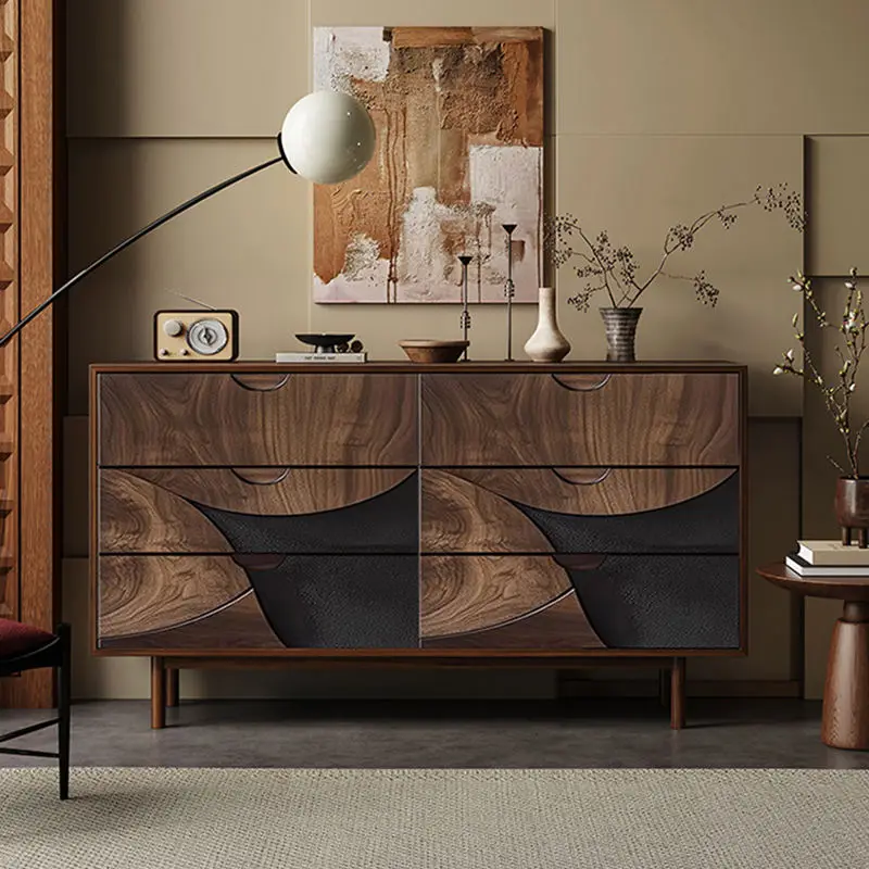 Italian Minimalist Walnut Chest Drawers for Bedroom Living Room Solid Wood Dining Sideboard Modern Design Storage Locker Cabinet — image 6